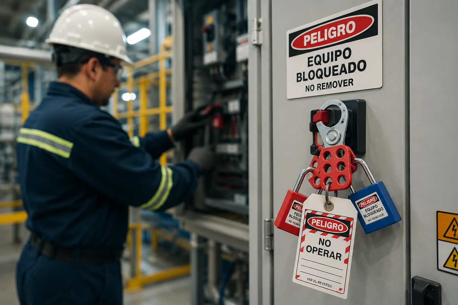 Especialistas de Risktech implementando un sistema LOTOTO en una planta industrial.